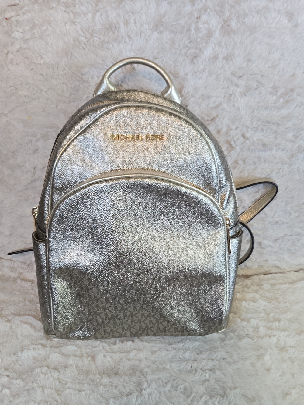 Michael Kors Gold Metallic Mini Backpack with Front Zip Pocket